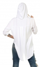 Preview: Oversize Shirt mit Kapuze und verzierten Schrift-Print - weiß