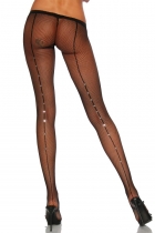 Netzstrumpfhose mit Ziernaht und Strass-Verzierung - schwarz
