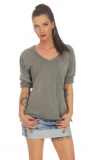 Dünnes Baumwoll-Shirt mit Pailletten-Verzierung - graphit