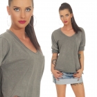 Preview: Dünnes Baumwoll-Shirt mit Pailletten-Verzierung - graphit