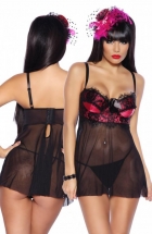 Süßes Babydoll aus feiner Spitze inklusive String - schwarz