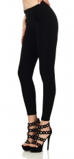 Preview: Figurbetonte Treggings mit modischer Zierschnalle - schwarz