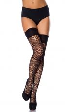 Halterlose Stockings im exklusiven Loch-Design - schwarz