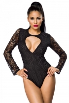 Sexy Spitzen-Body-Bluse mit extravaganten Ausschnitt - schwarz