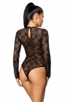 Preview: Sexy Spitzen-Body-Bluse mit extravaganten Ausschnitt - schwarz