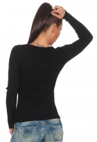 Preview: Taillierter Feinstrick-Pullover mit Strass-Verzierung - schwarz