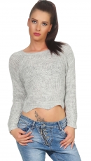 Preview: Kurz geschnittener Pullover aus warmen Grobstrick - stone