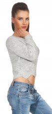 Preview: Kurz geschnittener Pullover aus warmen Grobstrick - stone