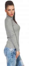 Preview: Figurbetonter Basic Rollkragen-Pullover in grau