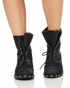 Preview: Auffallender Vintage Schnürstiefel / Boots mit Patches - schwarz