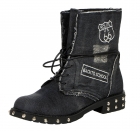 Preview: Auffallender Vintage Schnürstiefel / Boots mit Patches - schwarz