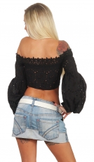 Preview: Bauchfreies Carmen-Top in Dirndl-Optik mit Schnürung in schwarz