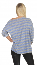 Preview: Gestreiftes Feinstickshirt mit dezentem Glamour-Effekt grau / blau