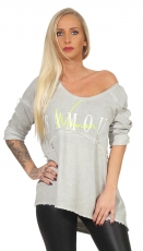 Legeres Langarm-Shirt mit Vintage-Verzierung und Print - grau