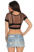 Preview: Bauchfreies Netz-Shirt in schwarz