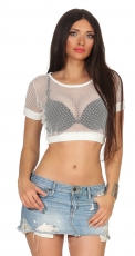 Bauchfreies Netz-Shirt in weiß