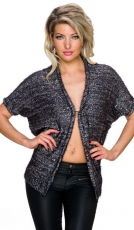 Kuschelige Paillettenjacke mit kurzen Ärmeln - grau/gold