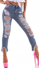 Moderne 7/8 Jeans im Destroyed-Look - light blue