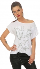 Legeres Oversize Shirt im Patchwork-Design - weiß