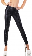 High Waist Stretch Hose im Wetlook mit Schnürleiste in schwarz