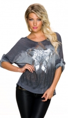 Figurbetontes Langarmshirt mit Sternenprint - grau