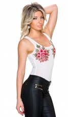 Preview: Transparentes Body-Top mit großen Blumenapplikationen - weiß