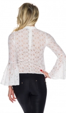 Preview: Hochgeschlossenes Oberteil mit Trompetenärmeln und sexy Rückansicht - weiß