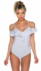 Asymmetrisch verziertes Body-Top mit dünnen Trägern - grau