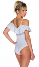 Preview: Asymmetrisch verziertes Body-Top mit dünnen Trägern - grau