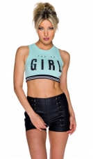 Cooler Sportbustier mit Statement-Spruch - türkis