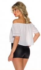 Preview: Carmen-Top mit Pailletten verzierter Spitze - weiß