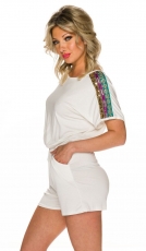 Preview: Kurzer Overall mit Schmuck-Verzierung - weiß