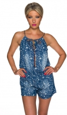 Luftiger Hotpants-Overall mit Sternenprint und geflochtenen Trägern - dunkelblau