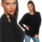 Preview: Fledermaus-Pullover mit Cut Outs und Perlen-Applikation in schwarz