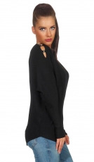 Fledermaus-Pullover mit Cut Outs und Perlen-Applikation in schwarz