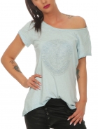 Preview: Meliertes Used-Longshirt mit Stern-Beflockung - angelblue