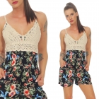 Blümchen-Overall mit süssem Häkeloberteil in multicolor/blau