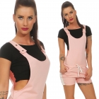 Lässige Hotpants-Latzhose mit seitlichen Streifen-Applikation in rosa