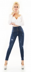 Preview: High Waist Jeans mit Knopfleiste und Schmucknieten in dark blue