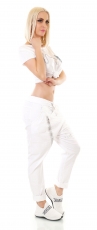 Preview: Trendy Harems-Hose mit XXL Zipper und Schrift-Prints - weiß