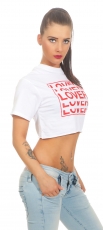 Bauchfreies Shirt mit frechem Print in weiß