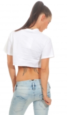 Bauchfreies Shirt mit frechem Print in weiß