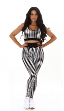 2-tlg. Set aus Cropped-Top und Leggings - schwarz/weiß