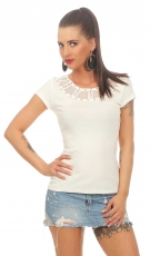 Shirt mit Transparent-Einsätzen und hübschen Schmucknieten in creme