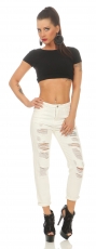 Preview: Lässige 7/8 Mom Fit Jeans im Destroyed-Style - cremeweiß