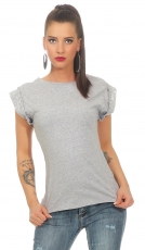 Shirt mit Nieten-Verzierung an den Ärmeln - stone