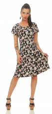 Blümchen Minikleid mit kurzen Ärmeln - schwarz