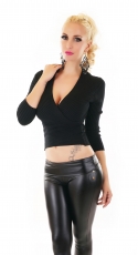 Preview: Rippstrick Pullover mit sexy Wickel-Ausschnitt in schwarz