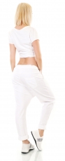 Preview: Trendy Harems-Hose mit XXL Zipper und Schrift-Prints - weiß