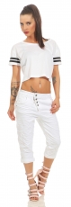 Preview: Capri-Jeans mit diagonaler Knopfleiste in weiß